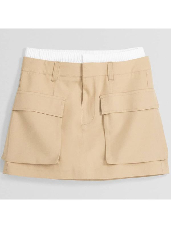 Юбка Bershka Cargo Mini With Underwear, светло-коричневый
