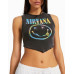 Топ Bershka Sleeveless Nirvana Print, темно-серый Топ Bershka Sleeveless Nirvana Print, темно-серый