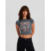Топ Bershka Short Sleeve With Print, серый Топ Bershka Short Sleeve With Print, серый