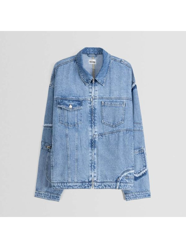 Куртка Bershka Denim Patch, голубой Куртка Bershka Denim Patch, голубой
