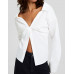 Рубашка Bershka Long Sleeve Poplin Neckline, белый Рубашка Bershka Long Sleeve Poplin Neckline, белый
