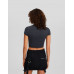 Топ Bershka Double-layer Short Sleeve With Stitching And Print, темно-серый