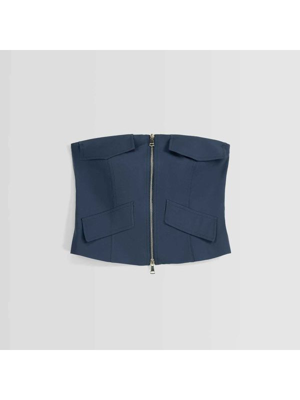 Топ Bershka Bandeau With Zip, темно-синий