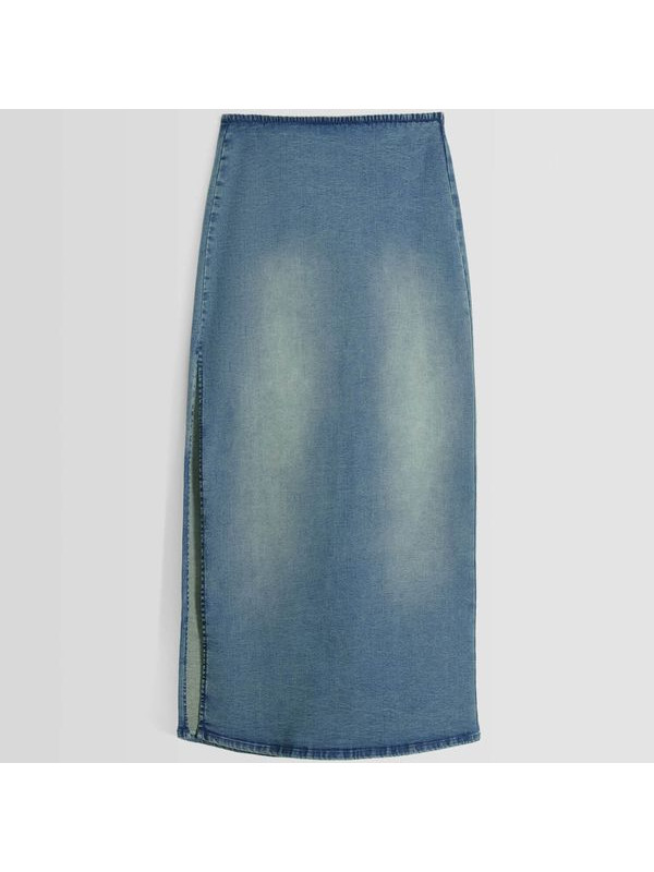Юбка Bershka Comfort Denim Midi, синий