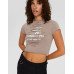 Топ Bershka Double-layer Short Sleeve With Stitching And Print, бежевый
