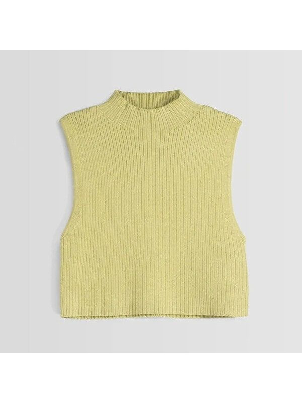 Вязаный топ с воротником-стойкой Bershka Sleeveless, светло-зеленый