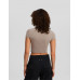 Топ Bershka Double-layer Short Sleeve With Stitching And Print, бежевый