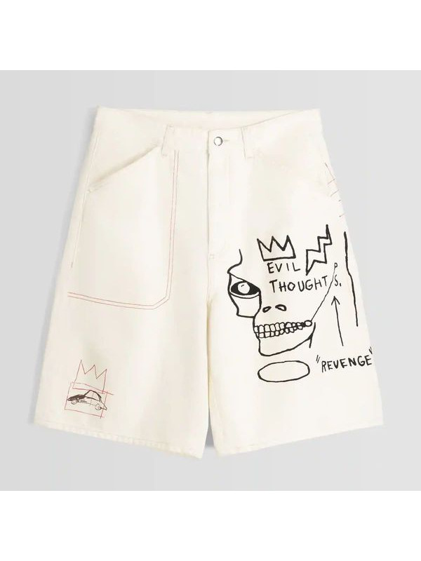 Шорты Bershka Jean-Michel Basquiat Print Bermuda Twill, кремовый Шорты Bershka Jean-Michel Basquiat Print Bermuda Twill, кремовый
