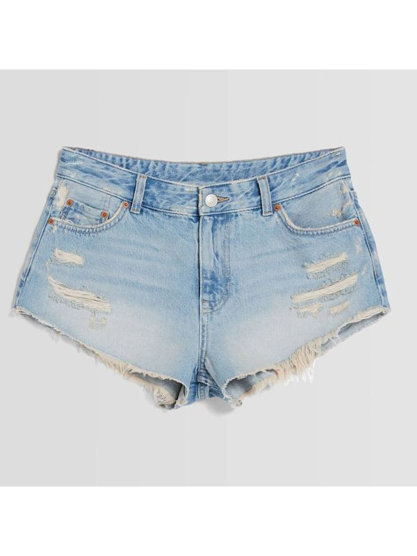 Шорты Bershka Vintage Denim With Rips, синий