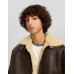 Куртка Bershka Faux leather Double-faced, коричневый