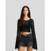 Топ Bershka Cropped With Flared Sleeves, черный