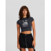 Топ Bershka Double-layer Short Sleeve With Stitching And Print, темно-серый