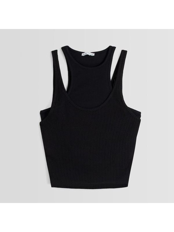 Двухслойный топ Bershka Ribbed, черный