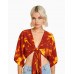 Рубашка Bershka Rustic Kimono-effect With Knot, оранжевый/желтый