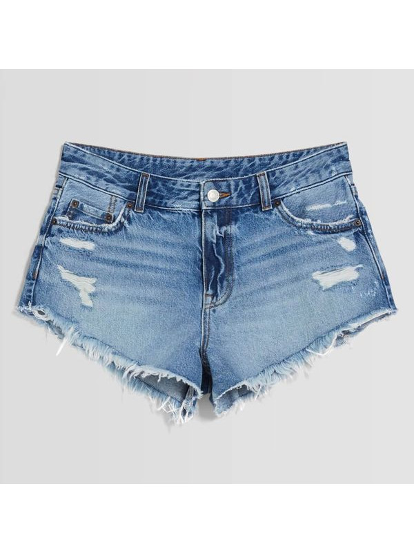 Шорты Bershka Vintage Denim With Rips, синий