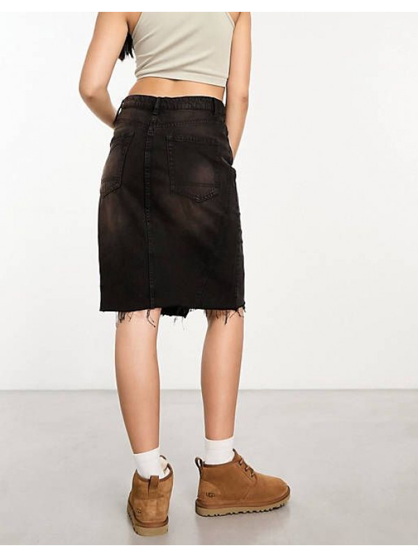 Длинная джинсовая юбка Bershka серого кислотного цвета