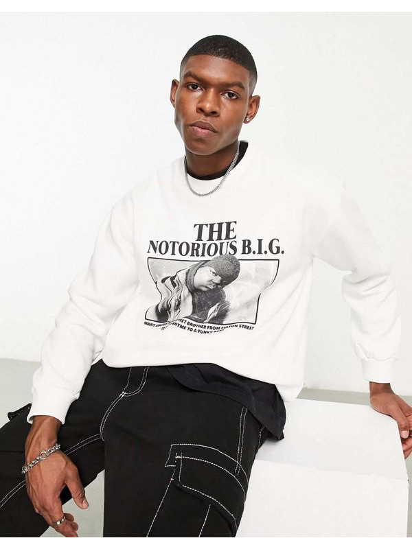Белая толстовка с принтом спереди Bershka Biggie